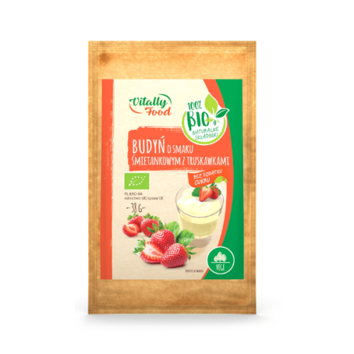Budyń ekologiczny o smaku śmietankowym z truskawkami 38g Vitally Food