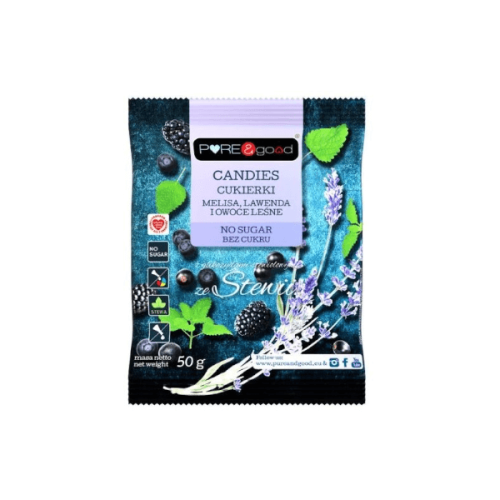 Cukierki melisa lawenda owoce leśne bez cukru 50g Pure&Good